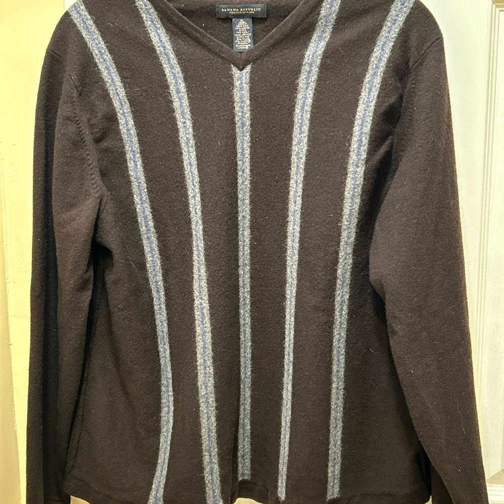 Banana Republic Sweater Merino Wool Men’s Long Sleeve Black Purple Gray Size XL